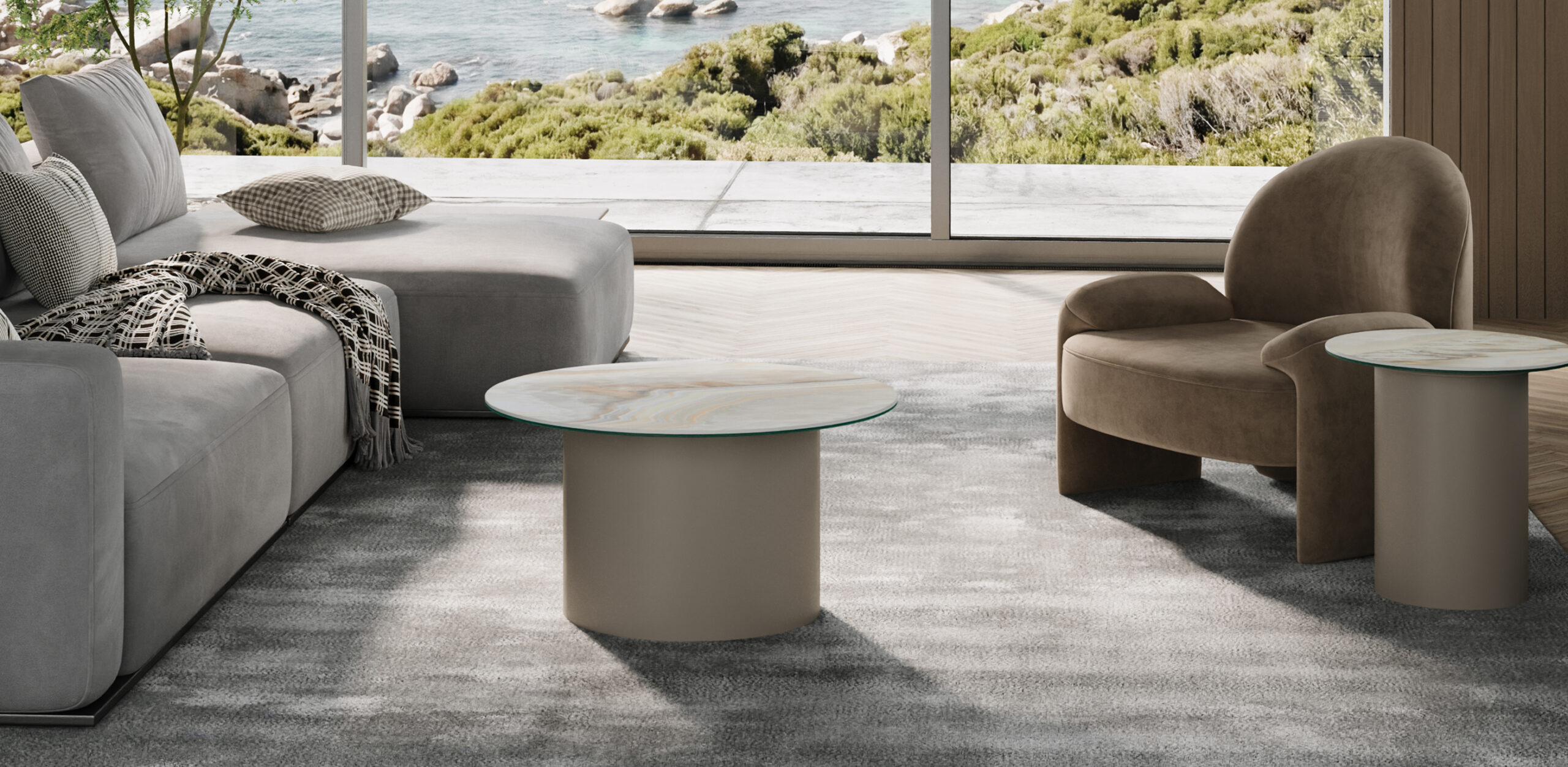 Carrara – Designerski stolik kawowy do salonu  – Spiek Kwarcowy