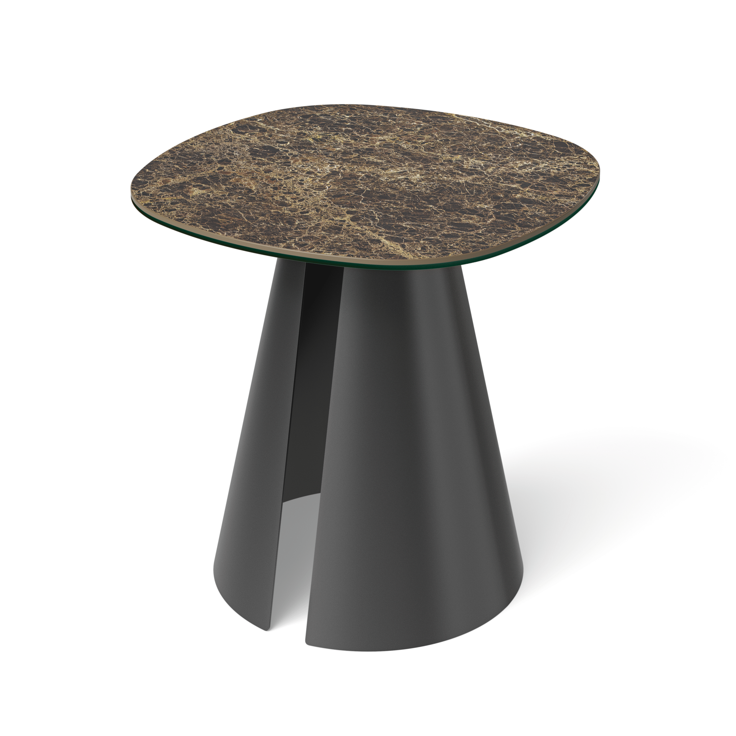 Stolik pomocniczy Rivoli, owalny, ze spieku. Metalowa podstawa w kształcie stożka