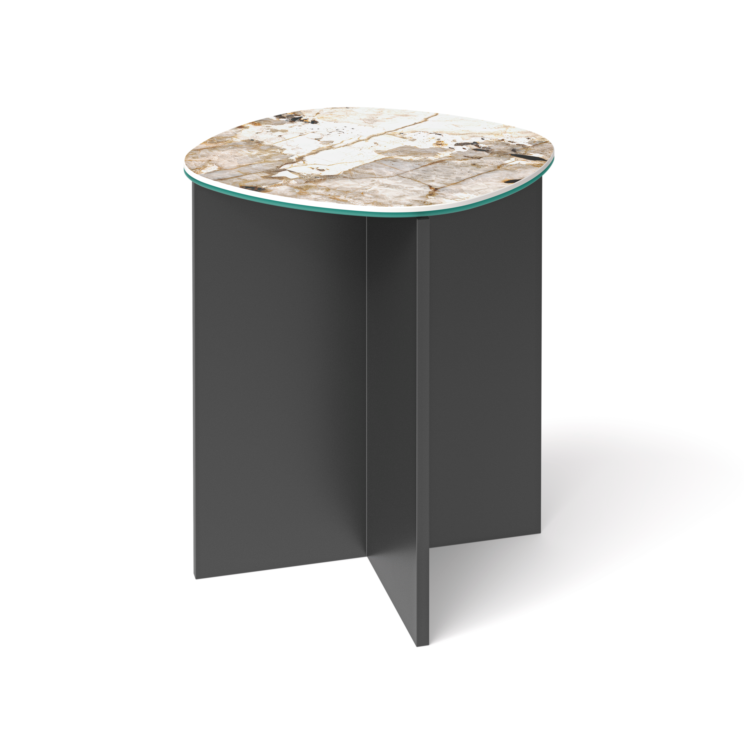 Stolik pomocniczy Romeo, kwadratowy stolik ze spieku kwarcowego Laminam, metalowa podstawa.